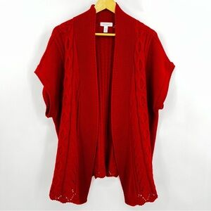 Dressbarn Vintage Open Front Red Holiday Cardigan Sweater Cable Knot Grandma 3X